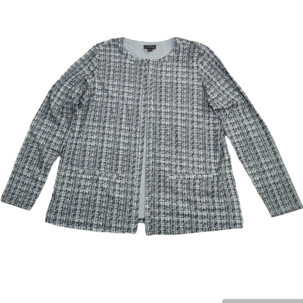 J. Jill cardigan sweater black white stretch long sleeve hook & eye Size L